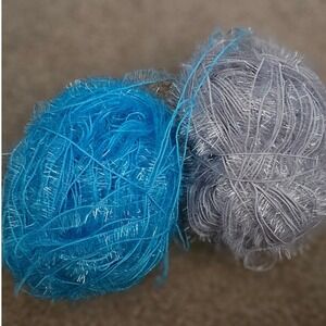 Eyelash Yarn Bundle Turquoise Blue Grey Fuzzy Textured Novelty Knitting Crochet